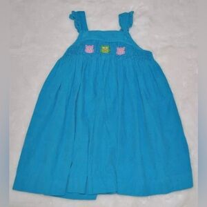 LITTLE ENGLISH Turquoise Blue Corduroy Smocked Embroidered Owl Dress 5 Girls